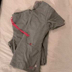 Smitten scrubs pink and gray